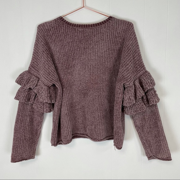 Mossimo Supply Co. Sweaters - Mossimo Ruffle Sleeve Lavender Chenille Long Sleeve Pullover Sweater